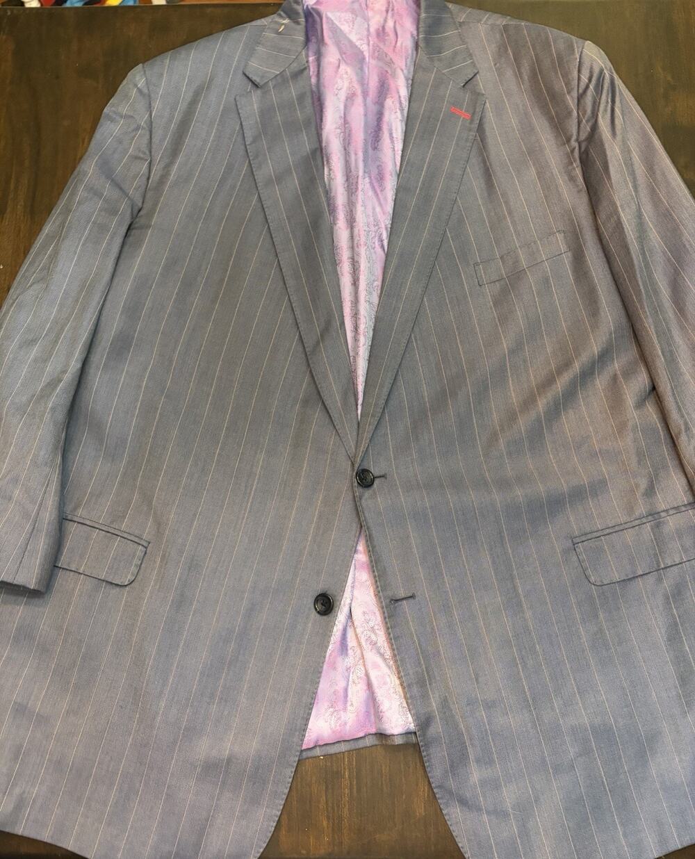 Bespoke Dormeuil Amadeus Wool Blazer Striped Slate Blue 54-56 Portly